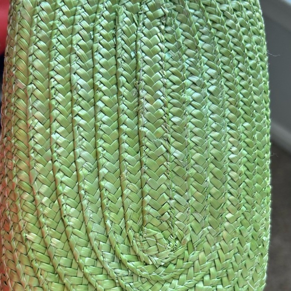 Sonoma life + style green straw weave purse bag wood/leather handle straps - Picture 5 of 6